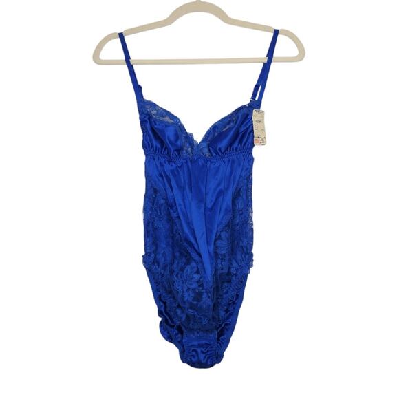 Poirette Tops - NWT Vintage Union Label Dolores Poirette Blue Lace Teddy Bodysuit Cami